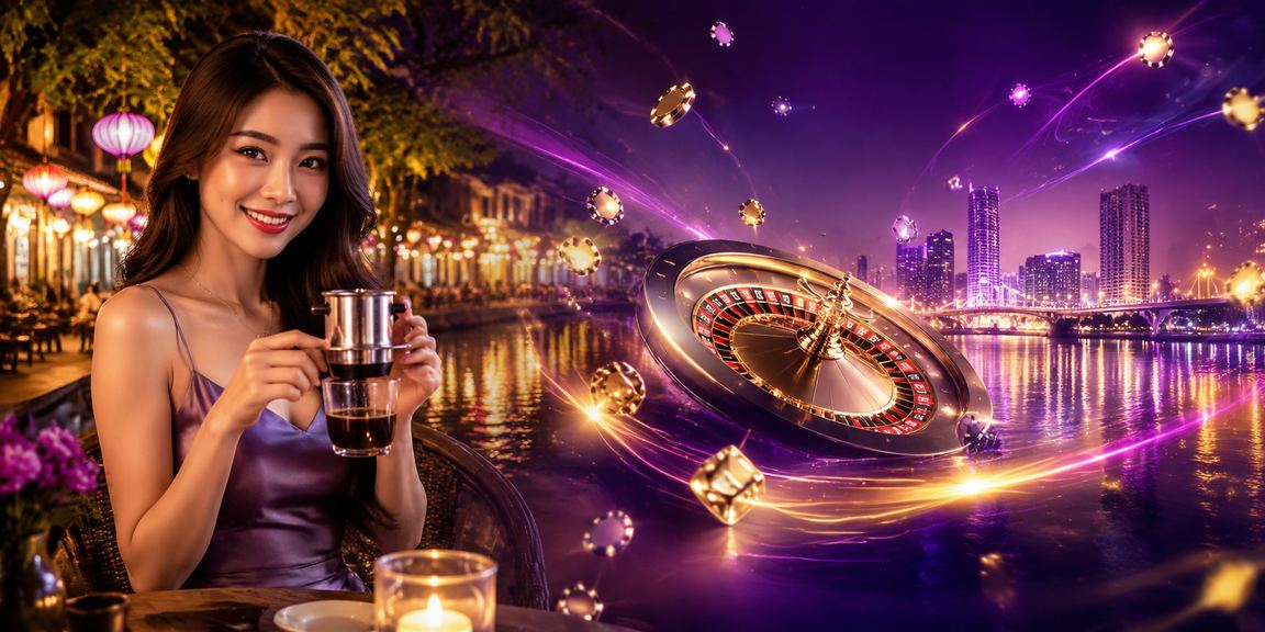 Tách cà phê Việt bên bàn roulette với không khí phố cổ Hội An yên tĩnh buổi sáng